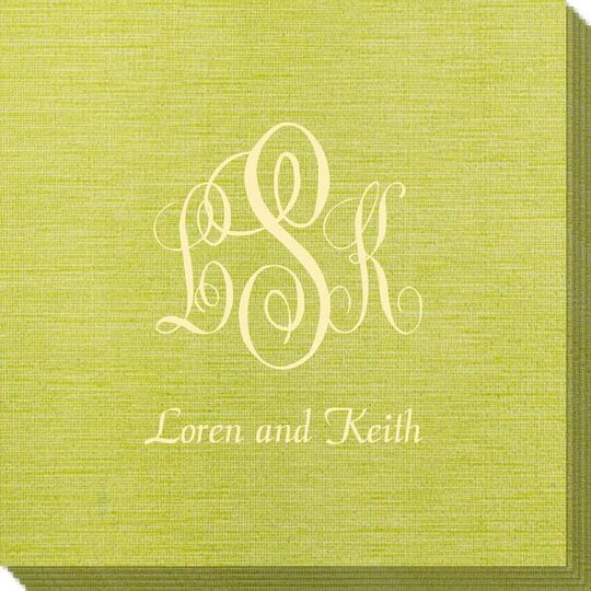 Script Monogram with Small Initials plus Text Bamboo Luxe Napkins